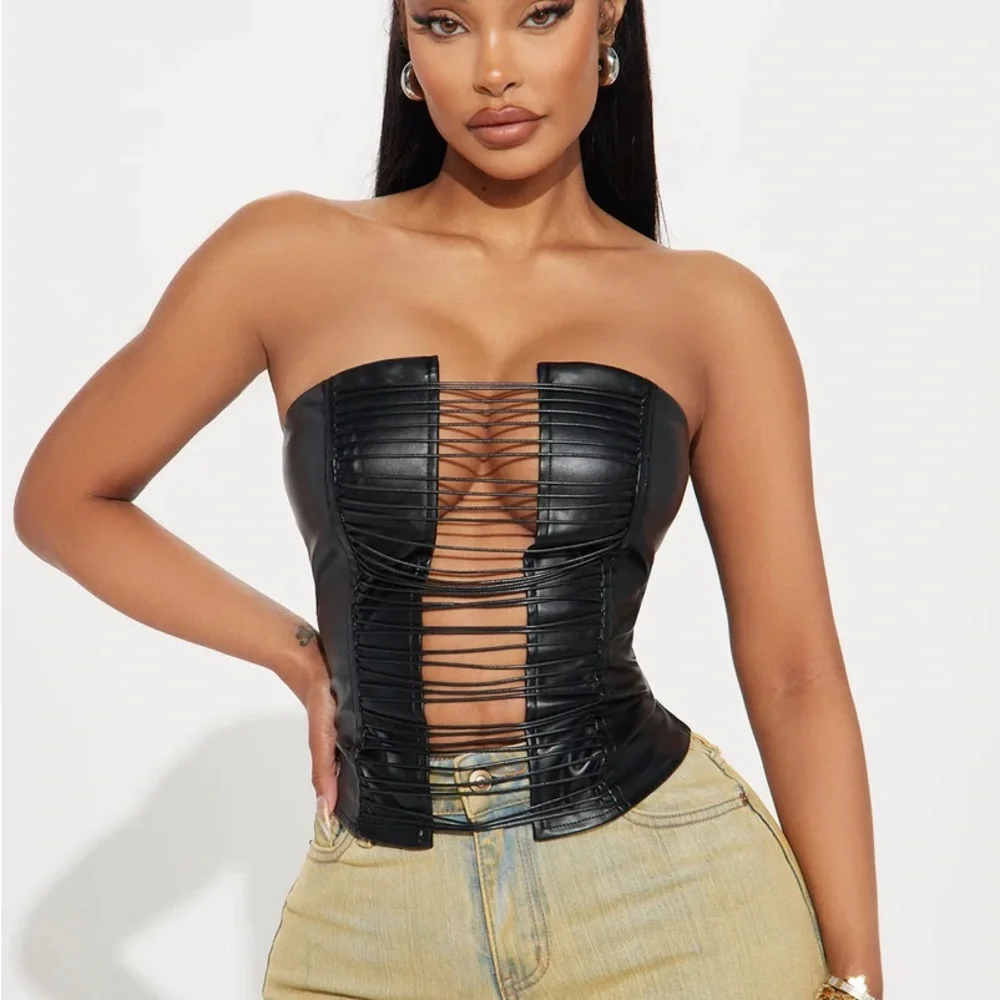 Fashion Nova Night Out Washed Faux Leather Top - Black (Unworn, New With Tags) - Picture 2 of 2